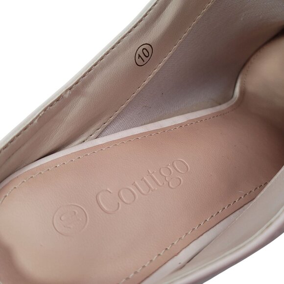 COUTGO Women's Square Toe Mules Snakeskin High Heel Ankle Boots Beige Size 10 - Picture 6 of 11